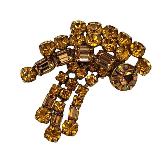 Kramer of New York Brooch Topaz Colored Rhinestone - Picture 7 of 12